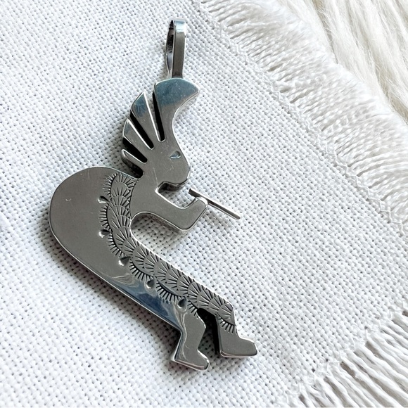 Vintage NATIVE Large Kokopelli Reversible Sterling Silver Southwestern Pendant - Picture 3 of 8